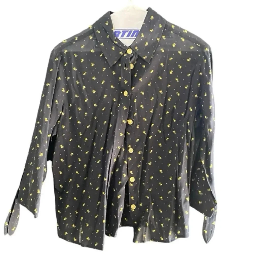 Odille Black Button Down Regular Fit Causal Shirt Size 6